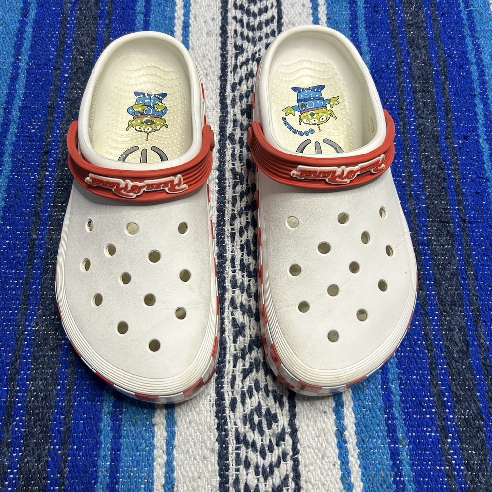 Crocs Disney Toy Story Pizza Planet Clog Shoes Mens 9 Womens 11 Red White Pixar